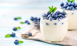 Cup of yogurt on a table