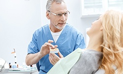 West Seneca implant dentist explaining dental implants with model